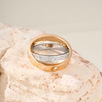 [LUXE JEWELRY] LOVE PINK GOLD SILVER DIAMOND DOUBLE RING