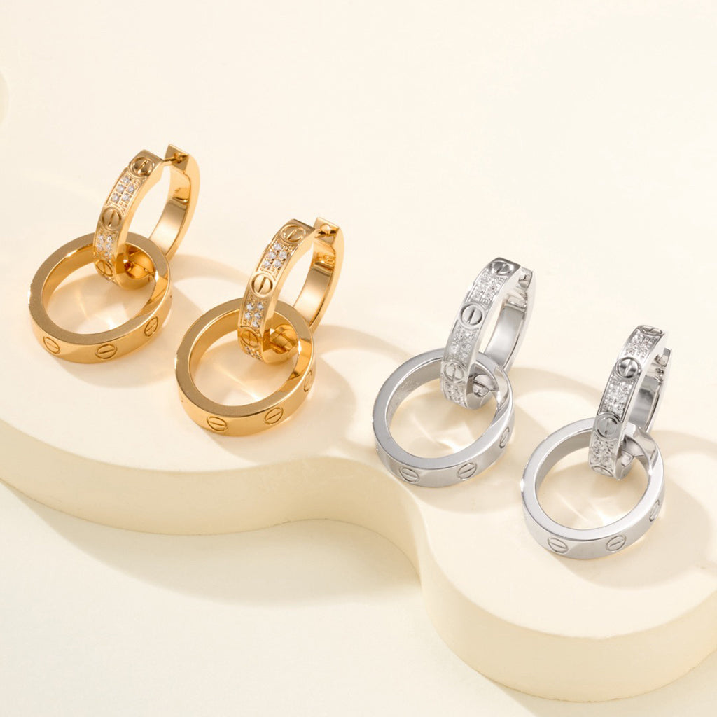 [LUXE JEWELRY] LOVE 3.3MM DANGLE HALF DIAMOND EARRINGS