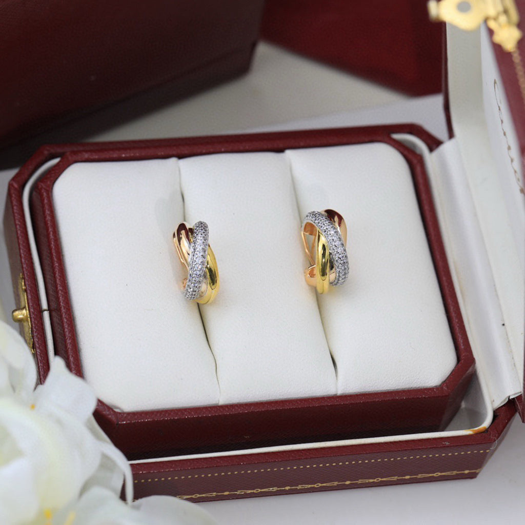 [LUXE JEWELRY] TRINITY HALF DIAMOND  CLASSIC EARRINGS