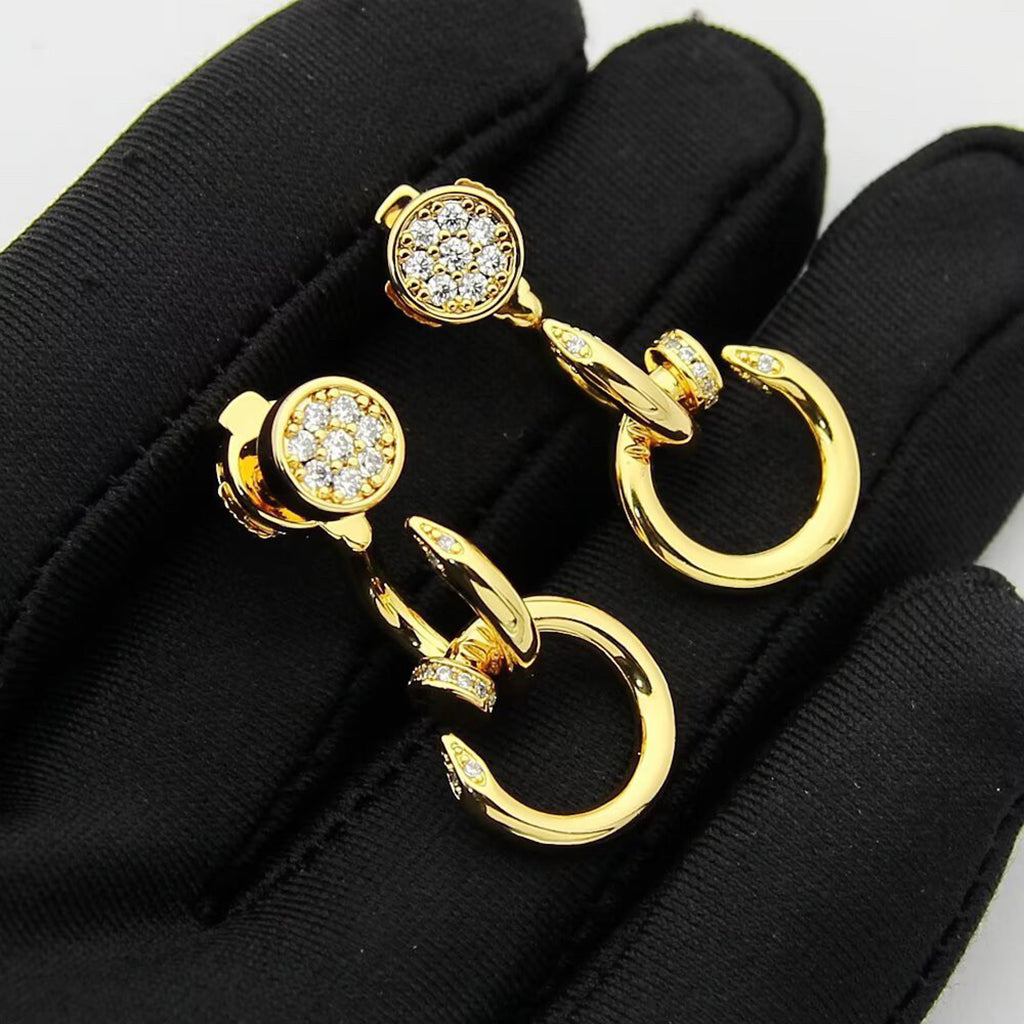[LUXE JEWELRY] JUSTE HALF DIAMOND DOUBLE EARRINGS