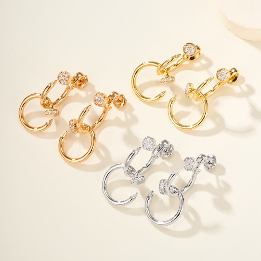 [LUXE JEWELRY] JUSTE HALF DIAMOND DOUBLE EARRINGS