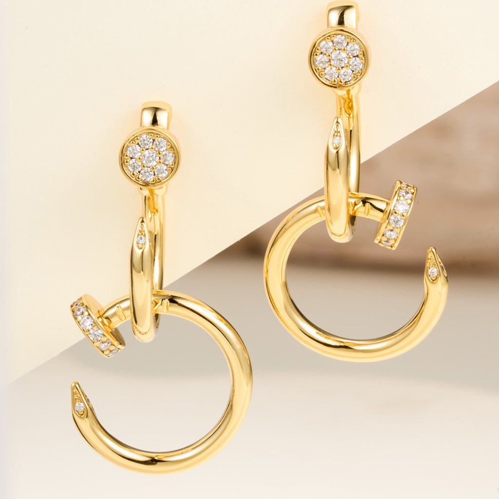 [LUXE JEWELRY] JUSTE HALF DIAMOND DOUBLE EARRINGS