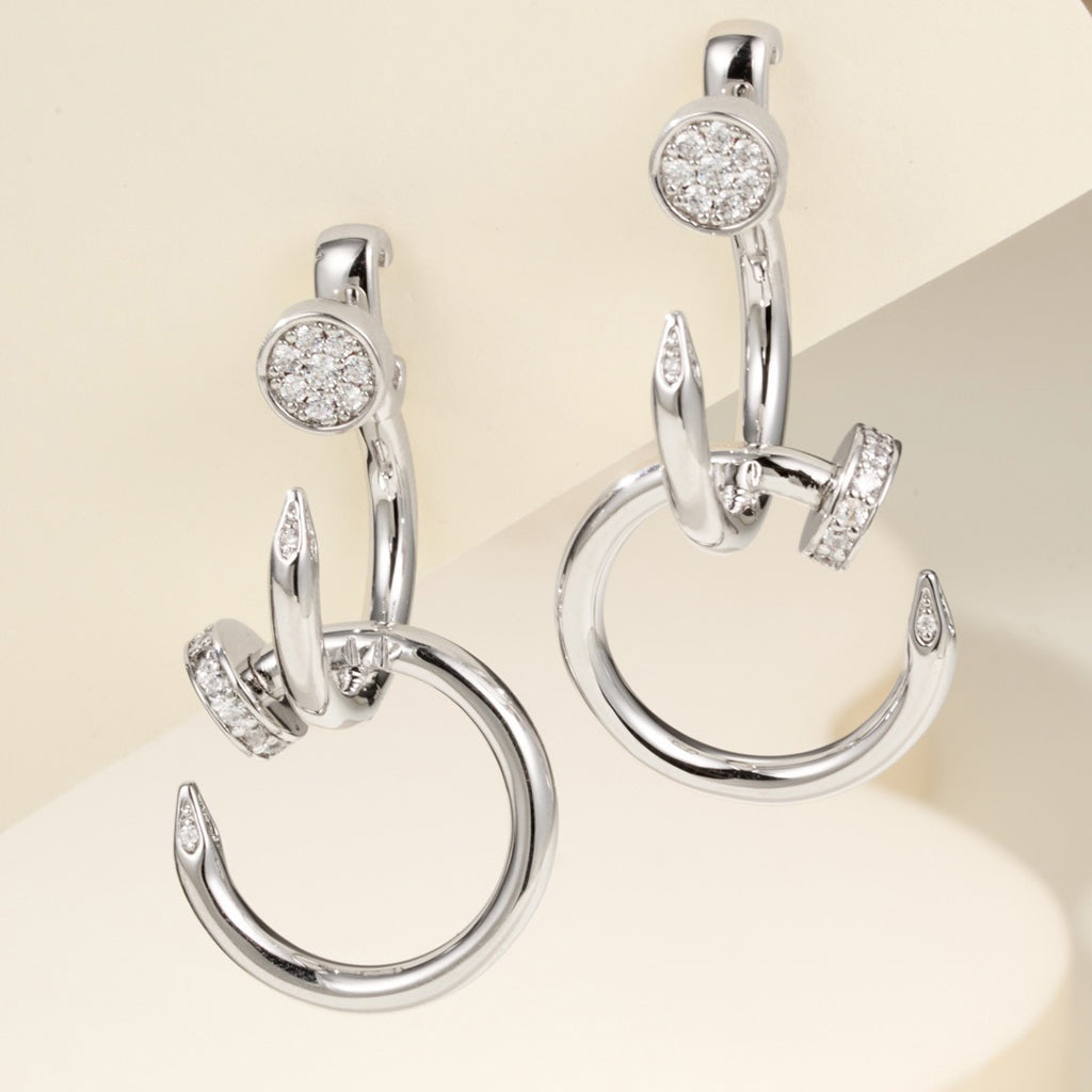 [LUXE JEWELRY] JUSTE HALF DIAMOND DOUBLE EARRINGS