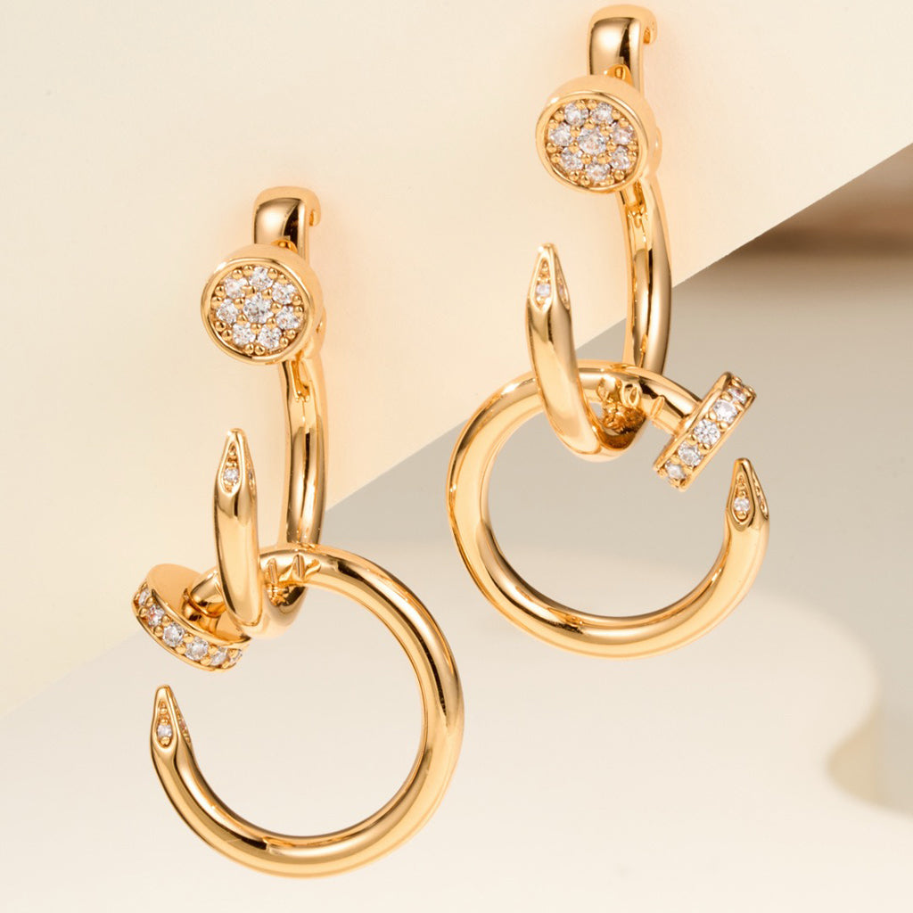 [LUXE JEWELRY] JUSTE HALF DIAMOND DOUBLE EARRINGS