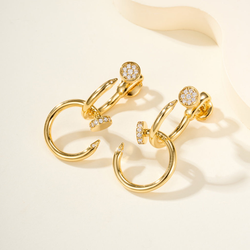 [LUXE JEWELRY] JUSTE HALF DIAMOND DOUBLE EARRINGS