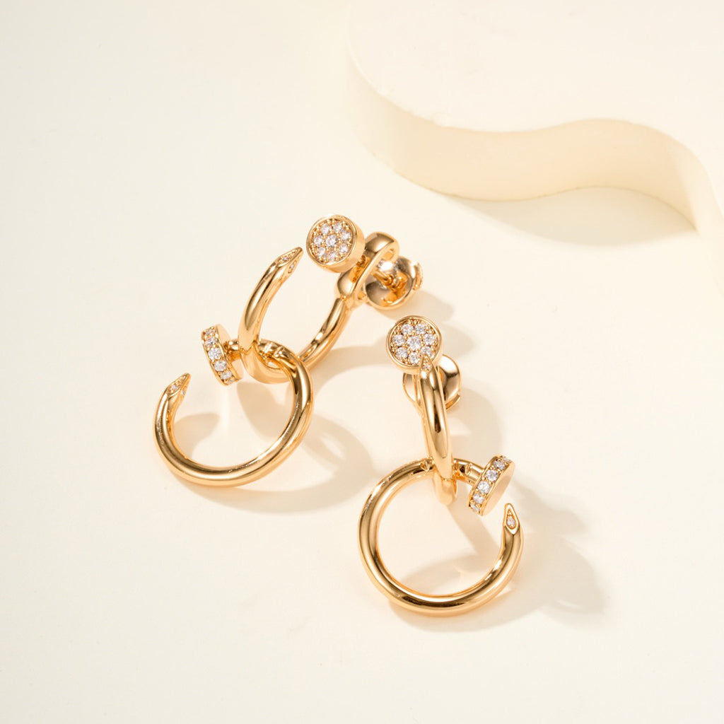 [LUXE JEWELRY] JUSTE HALF DIAMOND DOUBLE EARRINGS