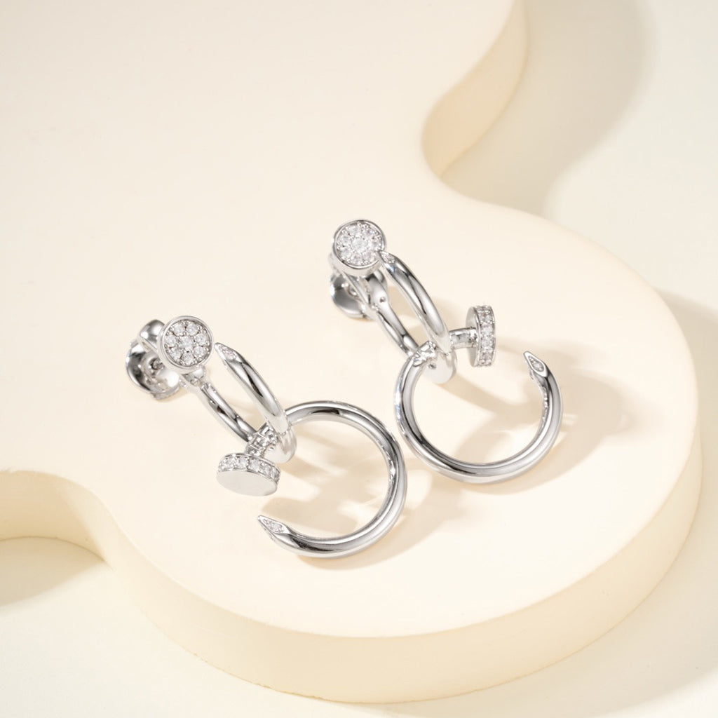 [LUXE JEWELRY] JUSTE HALF DIAMOND DOUBLE EARRINGS