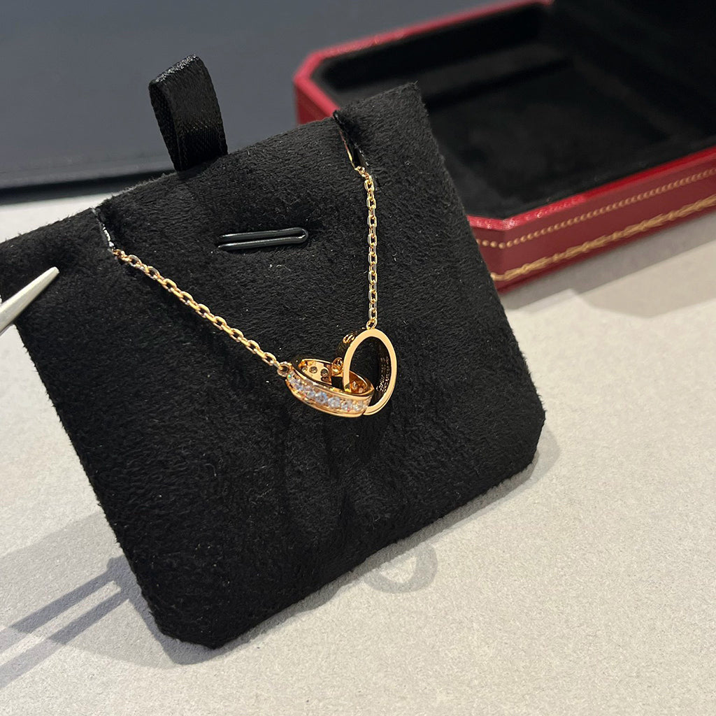 [LUXE JEWELRY] LOVE DOUBLE RING HALF DIAMOND NECKLACE
