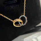 [LUXE JEWELRY] LOVE DOUBLE RING HALF DIAMOND NECKLACE