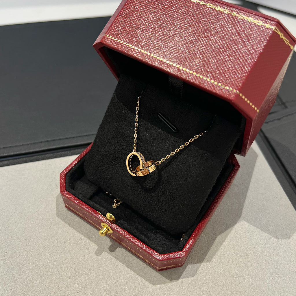 [LUXE JEWELRY] LOVE DOUBLE RING HALF DIAMOND NECKLACE