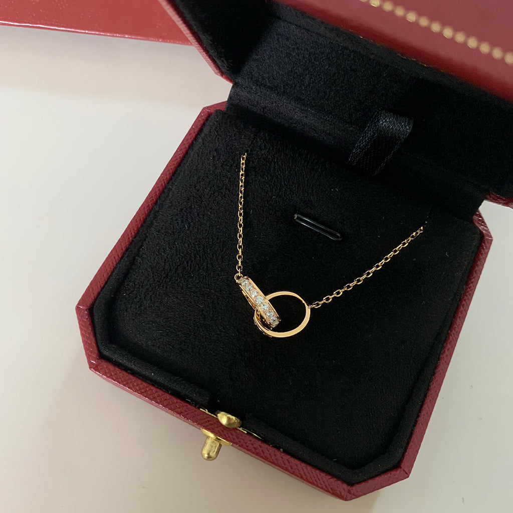 [LUXE JEWELRY] LOVE DOUBLE RING HALF DIAMOND NECKLACE