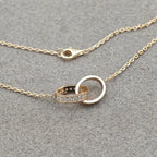 [LUXE JEWELRY] LOVE DOUBLE RING HALF DIAMOND NECKLACE