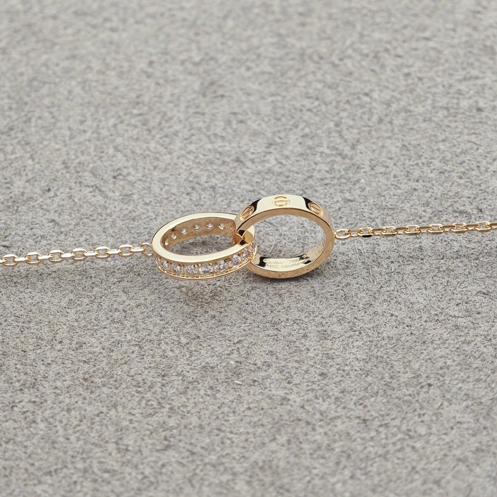 [LUXE JEWELRY] LOVE DOUBLE RING HALF DIAMOND NECKLACE
