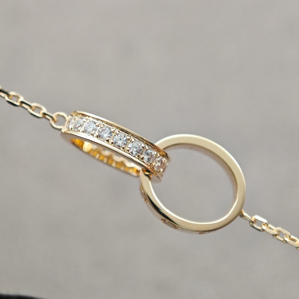 [LUXE JEWELRY] LOVE DOUBLE RING HALF DIAMOND NECKLACE