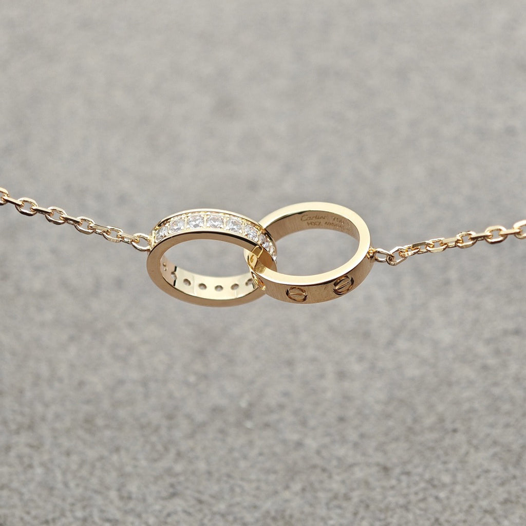 [LUXE JEWELRY] LOVE DOUBLE RING HALF DIAMOND NECKLACE