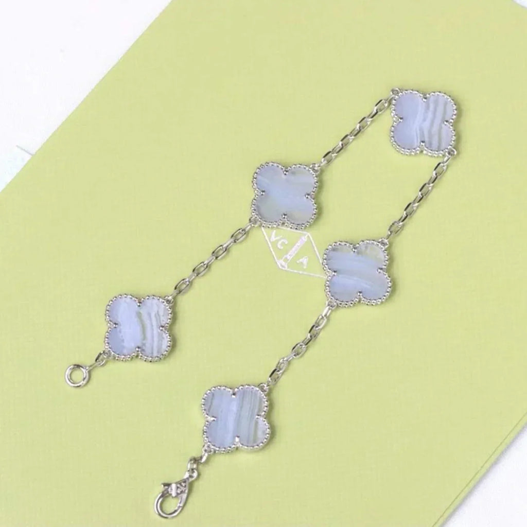 [LUXE JEWELRY] CLOVER 5 MOTIF PURPLE CHALCEDONY BRACELET COLLECTION
