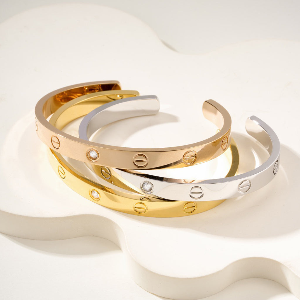 [LUXE JEWELRY] LOVE BRACELET 6.1MM 1 DIAMOND OPEN CUFF