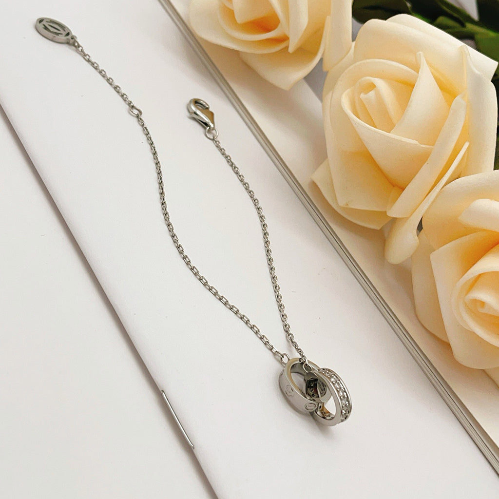 [LUXE JEWELRY] LOVE DOUBLE RING HALF DIAMOND BRACELET