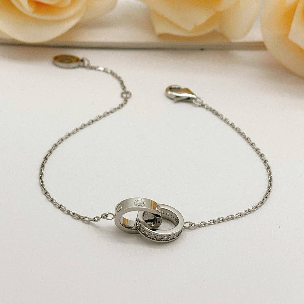 [LUXE JEWELRY] LOVE DOUBLE RING HALF DIAMOND BRACELET