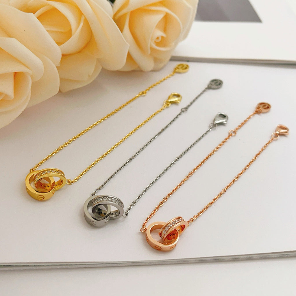 [LUXE JEWELRY] LOVE DOUBLE RING HALF DIAMOND BRACELET
