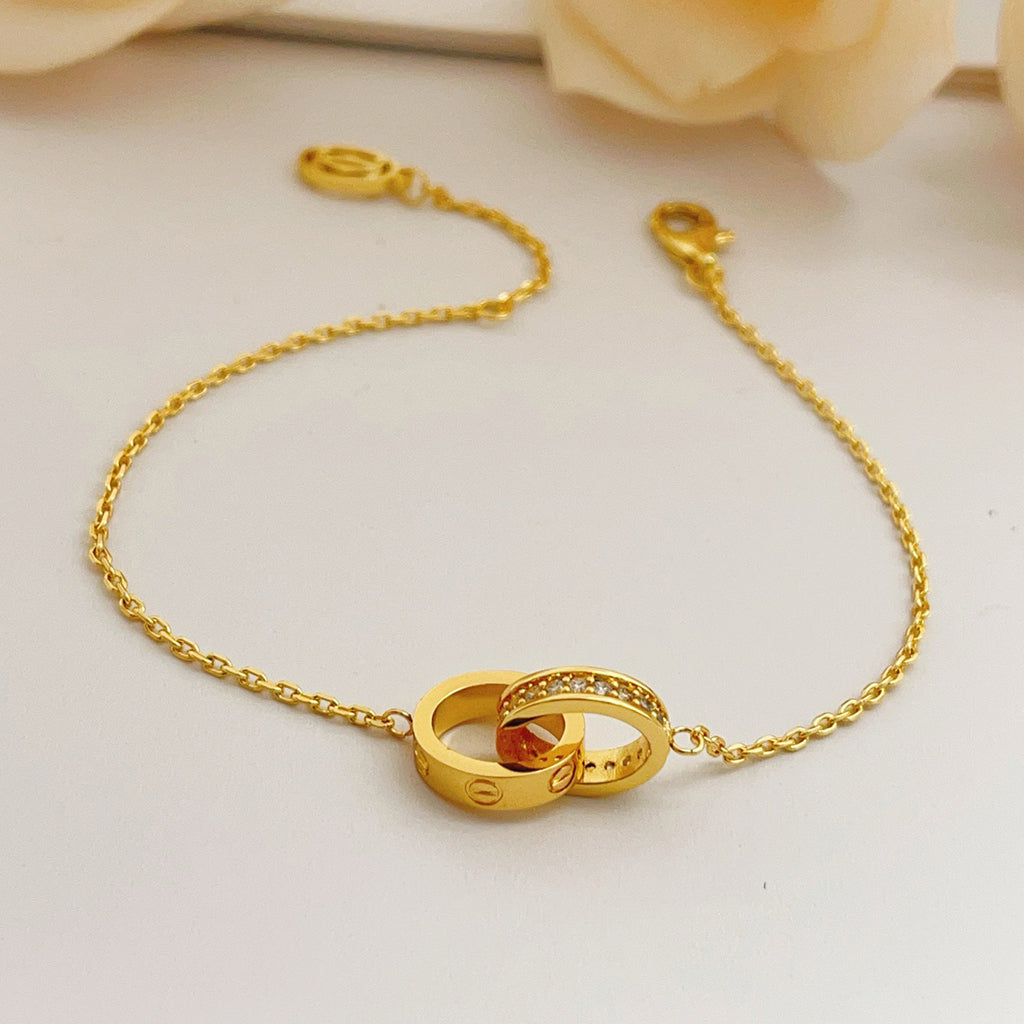 [LUXE JEWELRY] LOVE DOUBLE RING HALF DIAMOND BRACELET
