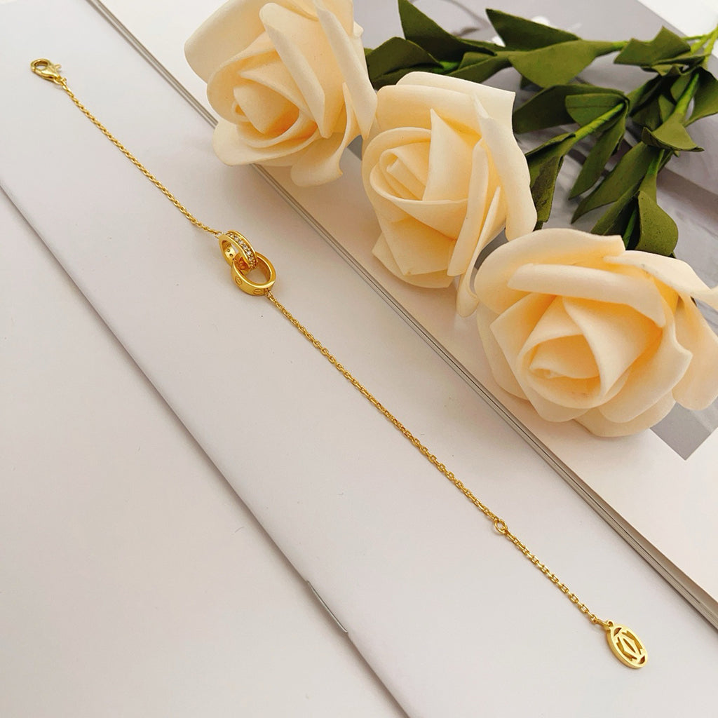 [LUXE JEWELRY] LOVE DOUBLE RING HALF DIAMOND BRACELET