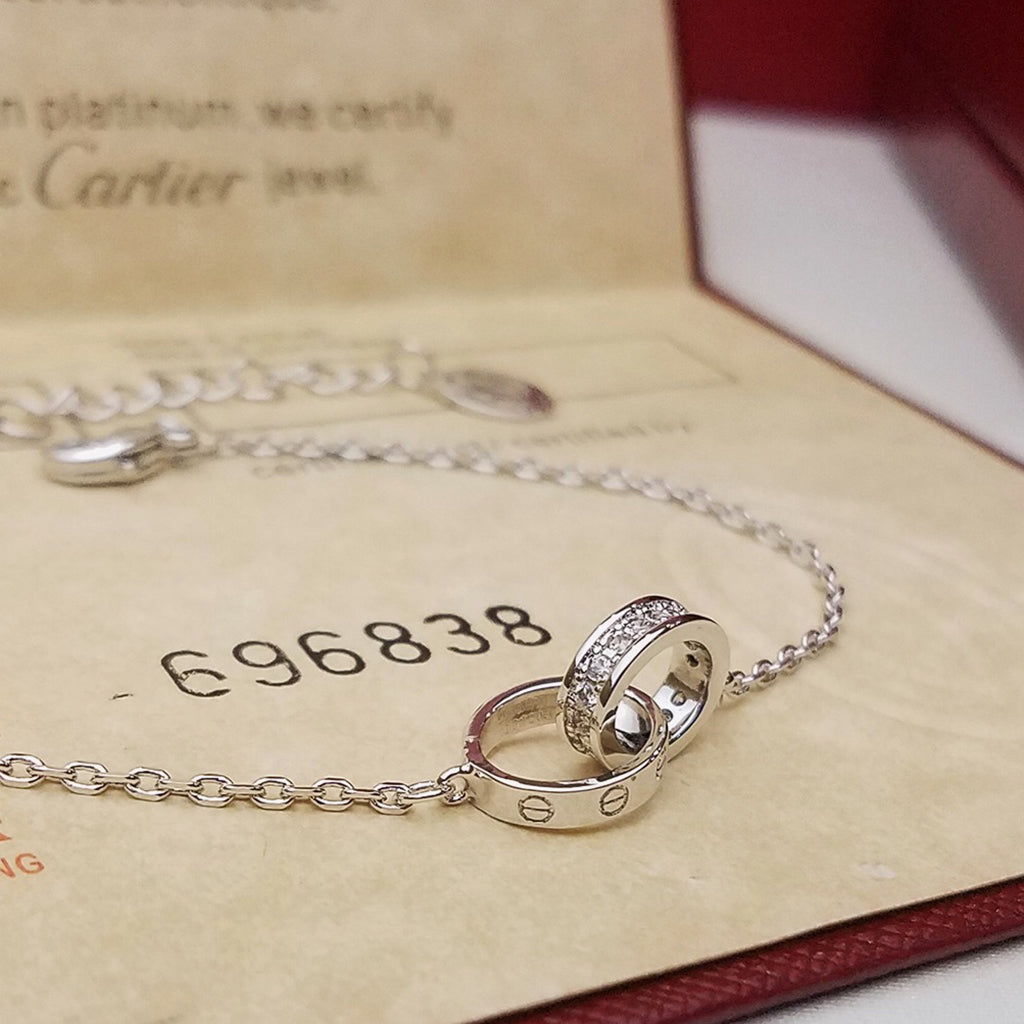 [LUXE JEWELRY] LOVE DOUBLE RING HALF DIAMOND BRACELET