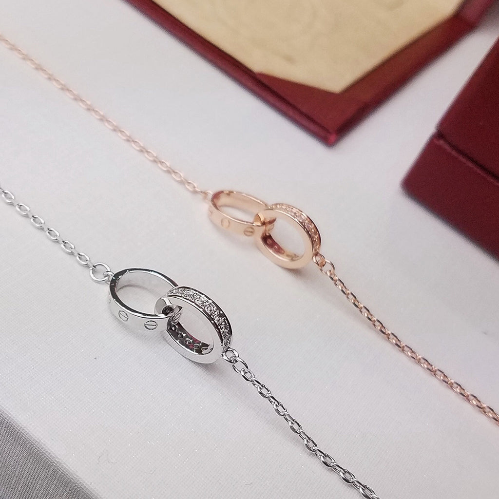 [LUXE JEWELRY] LOVE DOUBLE RING HALF DIAMOND BRACELET