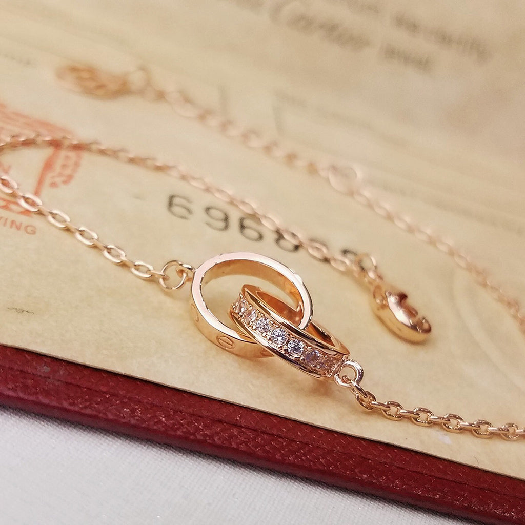 [LUXE JEWELRY] LOVE DOUBLE RING HALF DIAMOND BRACELET