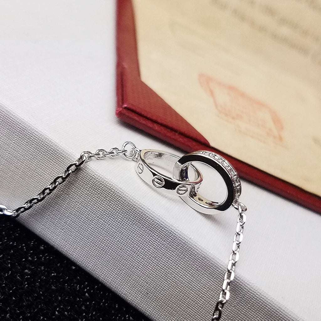 [LUXE JEWELRY] LOVE DOUBLE RING HALF DIAMOND BRACELET