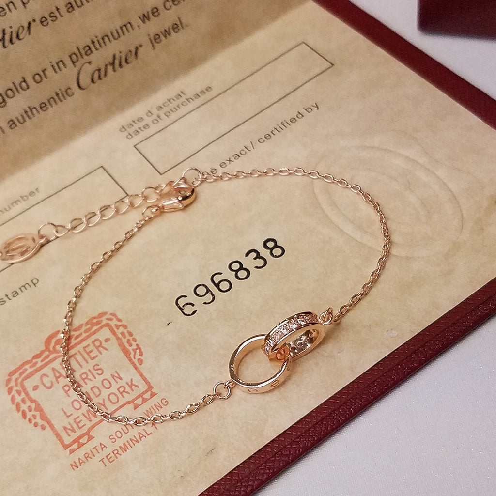 [LUXE JEWELRY] LOVE DOUBLE RING HALF DIAMOND BRACELET