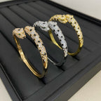 [LUXE JEWELRY] PANTHERE DOUBLE HEADED HALF DIAMOND OPEN BRACELET