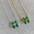 [LUXE JEWELRY]POP H GREEN NECKLACE SILVER AND GOLD