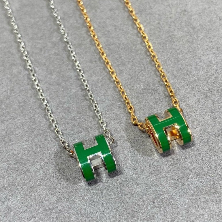 [LUXE JEWELRY]POP H GREEN NECKLACE SILVER AND GOLD