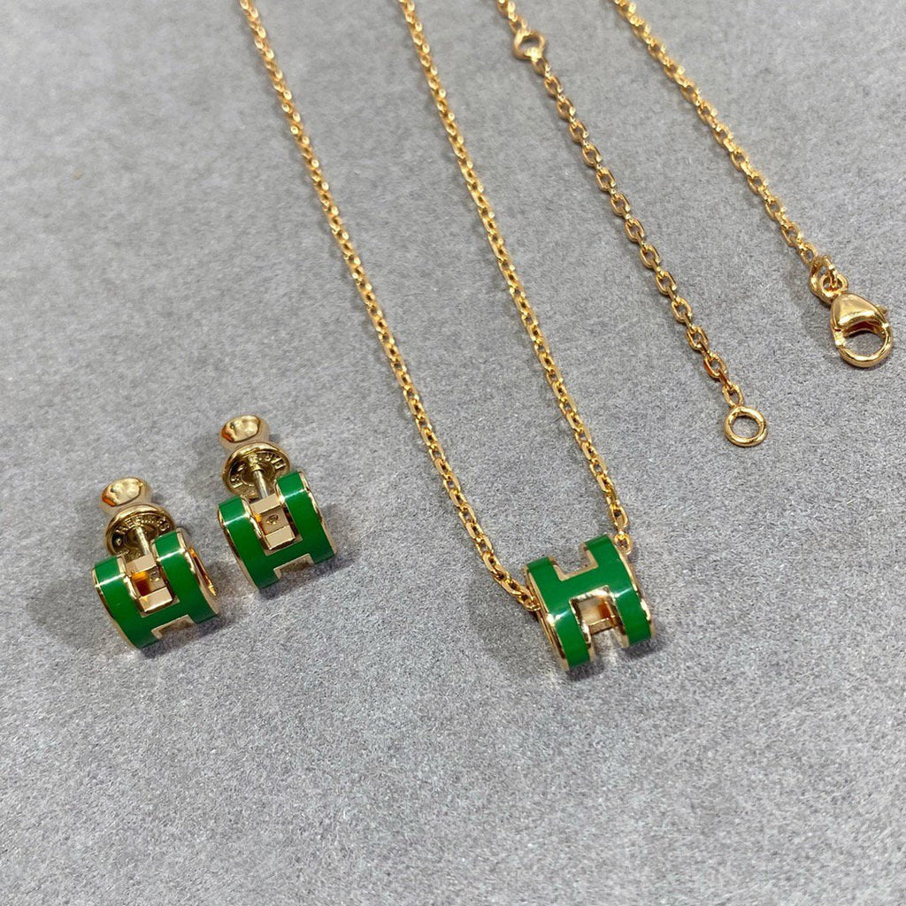 [LUXE JEWELRY]POP H GREEN NECKLACE SILVER AND GOLD