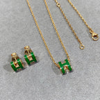 [LUXE JEWELRY]POP H GREEN NECKLACE SILVER AND GOLD