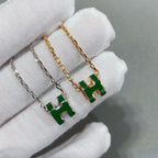 [LUXE JEWELRY]POP H GREEN NECKLACE SILVER AND GOLD