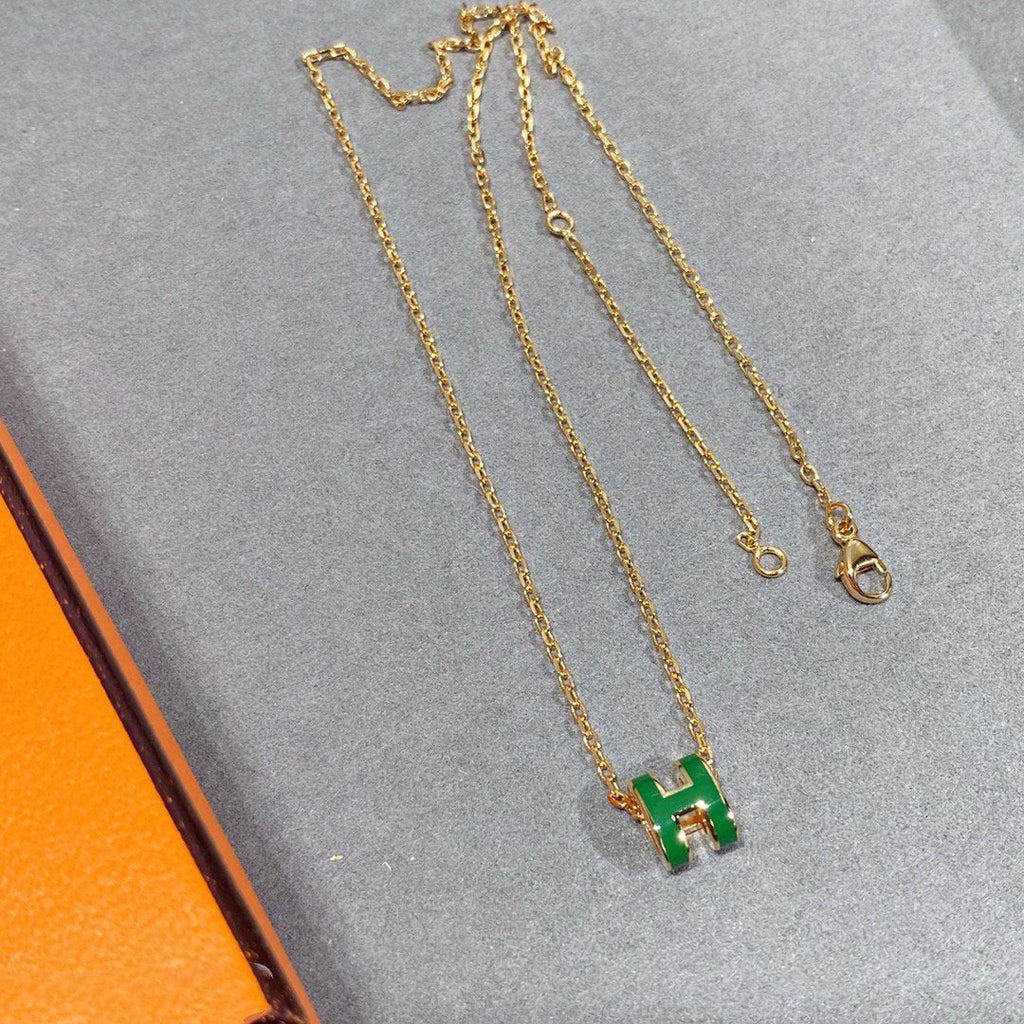 [LUXE JEWELRY]POP H GREEN NECKLACE SILVER AND GOLD