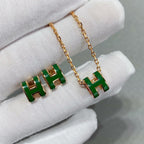 [LUXE JEWELRY]POP H GREEN NECKLACE SILVER AND GOLD