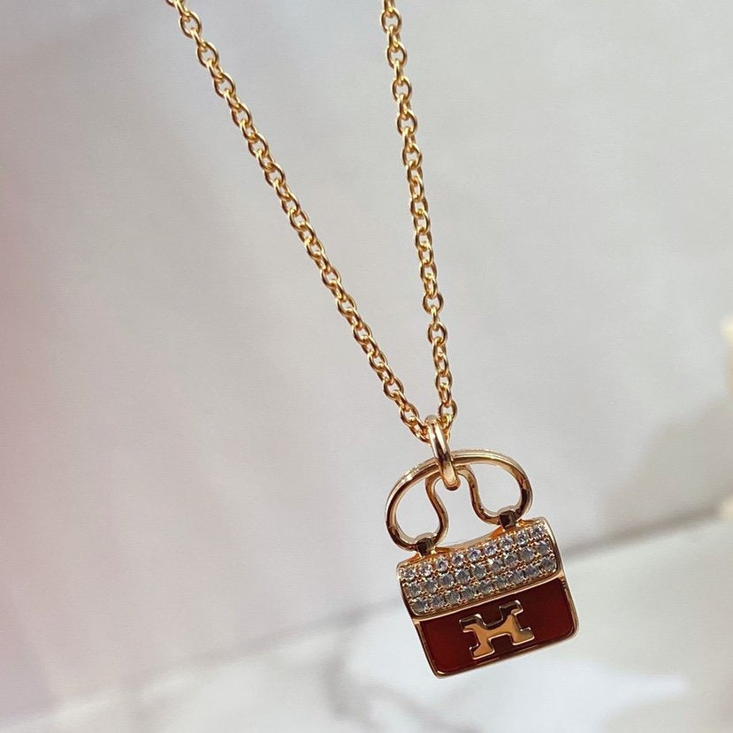 [LUXE JEWELRY]CONSTANCE RED PEDANT PINK GOLD NECKLACE