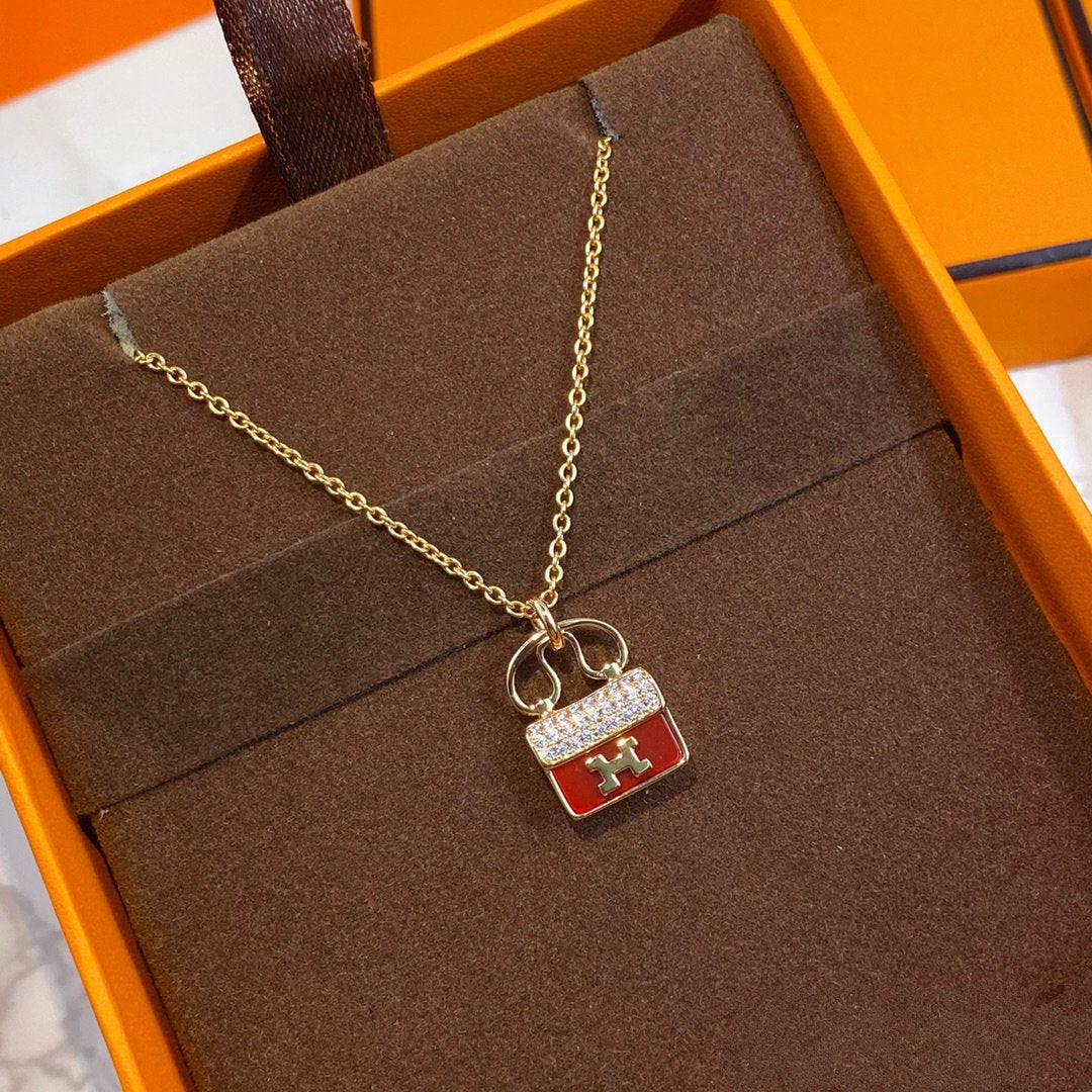 [LUXE JEWELRY]CONSTANCE RED PEDANT PINK GOLD NECKLACE