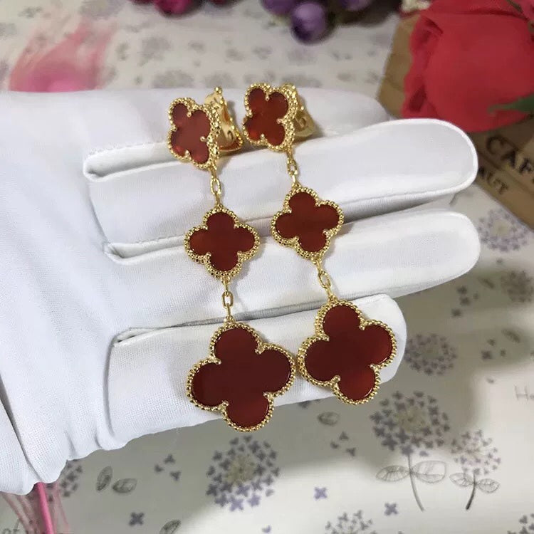 [LUXE JEWELRY]CLOVER 3 MOTIF CARNELIAN DROP EARRINGS
