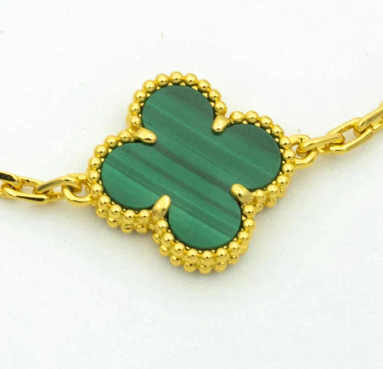 [LUXE JEWELRY] CLOVER 5 MOTIF MALACHITE BRACELET COLLECTION