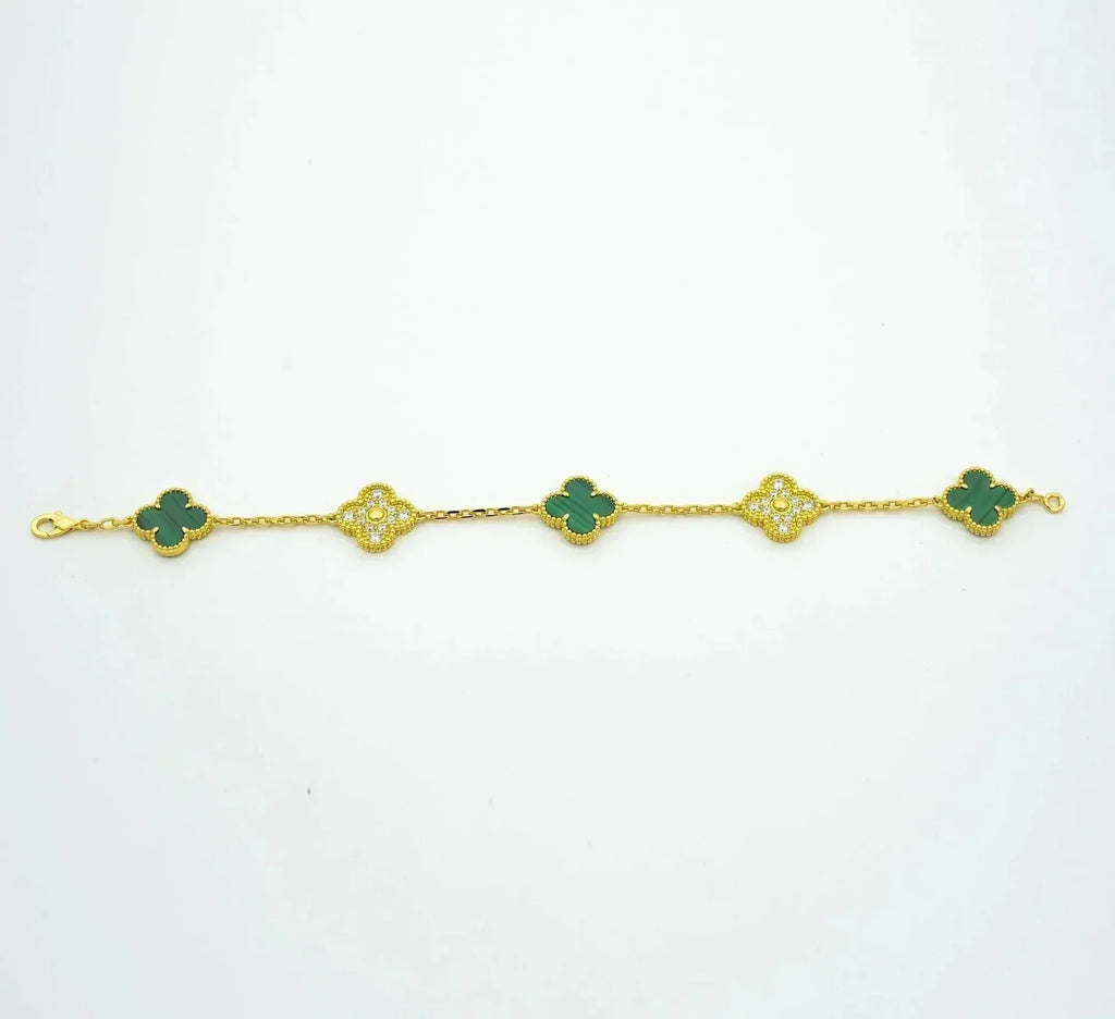 [LUXE JEWELRY] CLOVER 5 MOTIF MALACHITE BRACELET COLLECTION