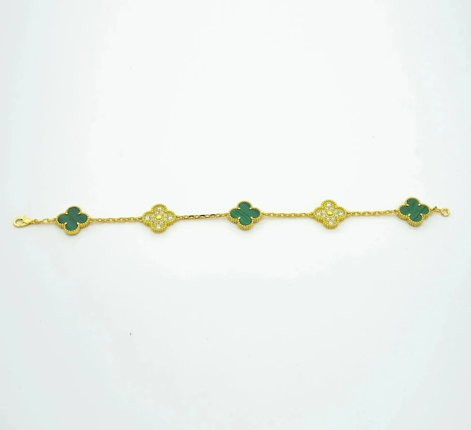 [LUXE JEWELRY] CLOVER 5 MOTIF MALACHITE BRACELET COLLECTION