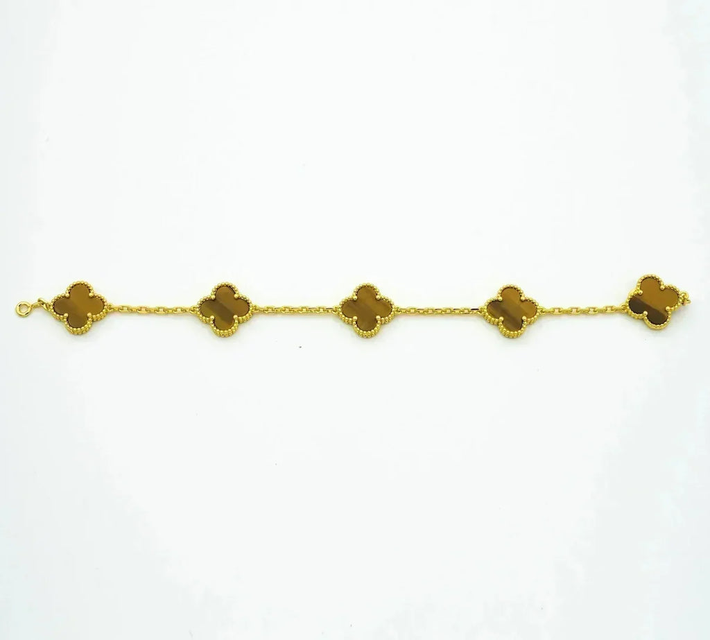 [LUXE JEWELRY] CLOVER 5 MOTIFS TIGER EYE BRACELET COLLECTION