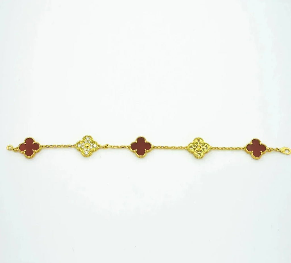 [LUXE JEWELRY] CLOVER 5 MOTIF RED CORNELIAN BRACELET COLLECTION