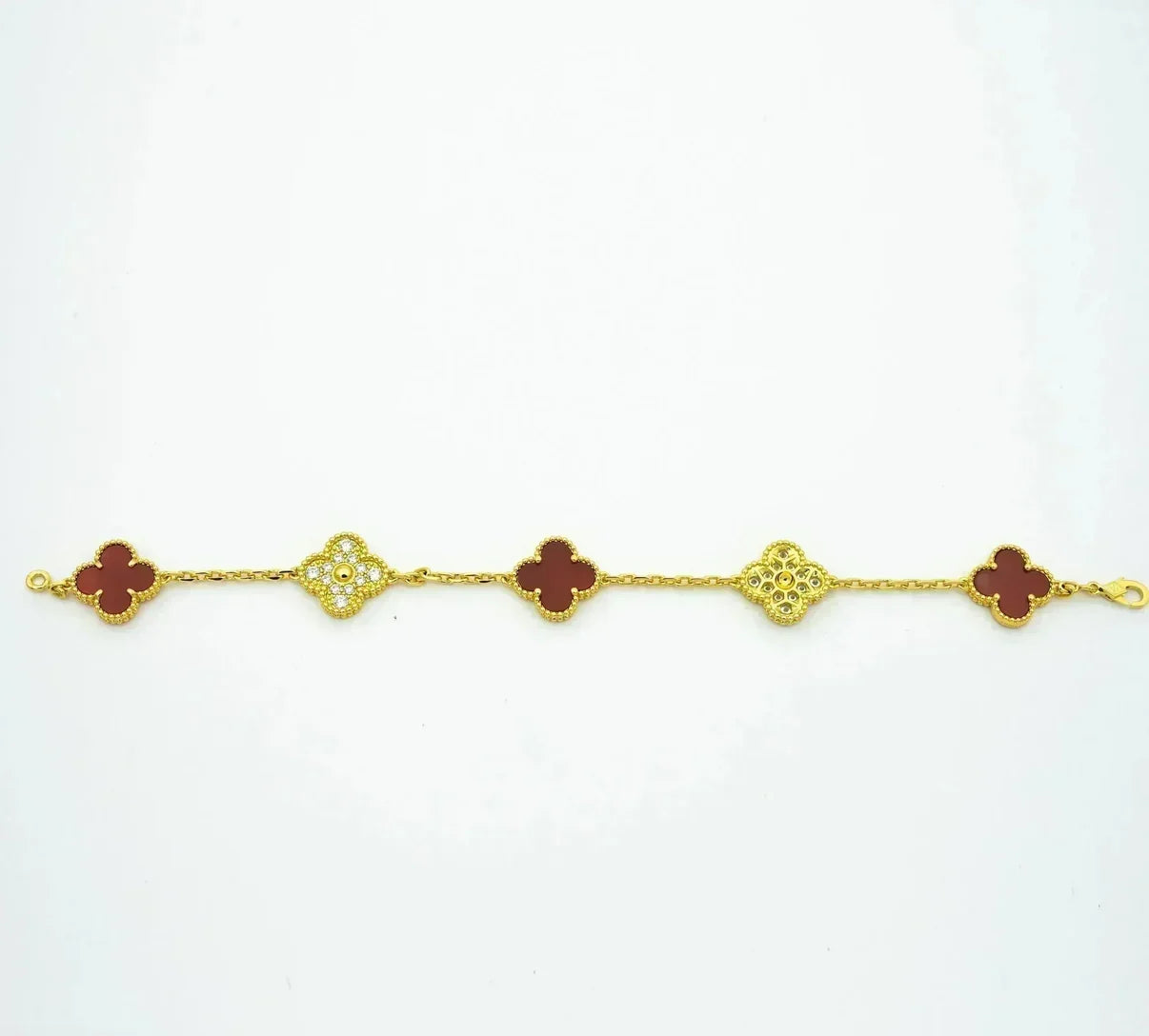 [LUXE JEWELRY] CLOVER 5 MOTIF RED CORNELIAN BRACELET COLLECTION