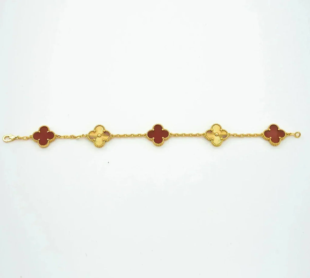 [LUXE JEWELRY] CLOVER 5 MOTIF RED CORNELIAN BRACELET COLLECTION