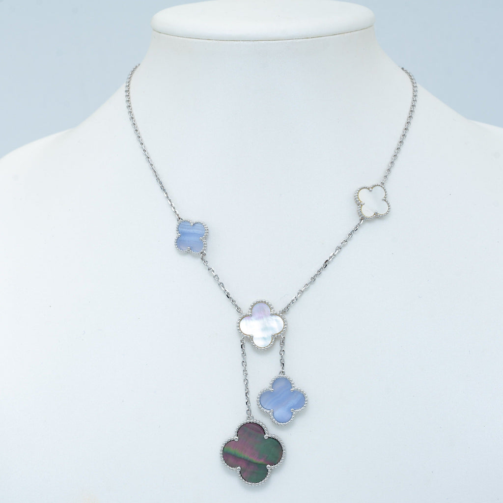 [LUXE JEWELRY]CLOVER MOP CHALCEDONY NECKLACE SILVER 6 MOTIF